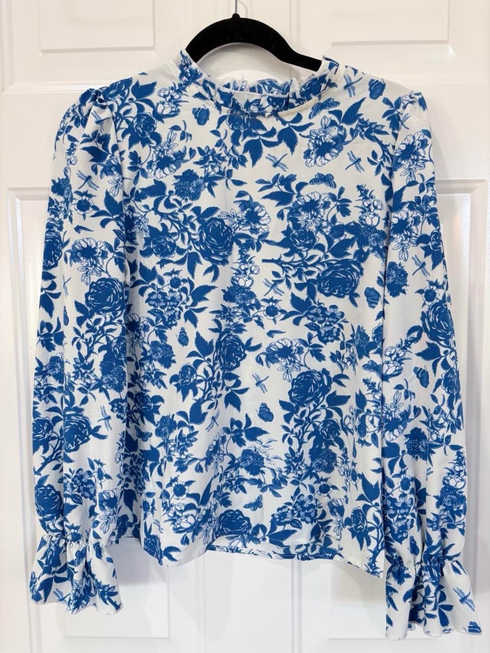 SHEIN White Top with Blue Floral Print